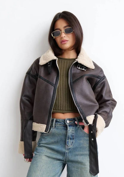 ZMAYR™ Giacca Corta con Pelliccia – Stile Aviatore