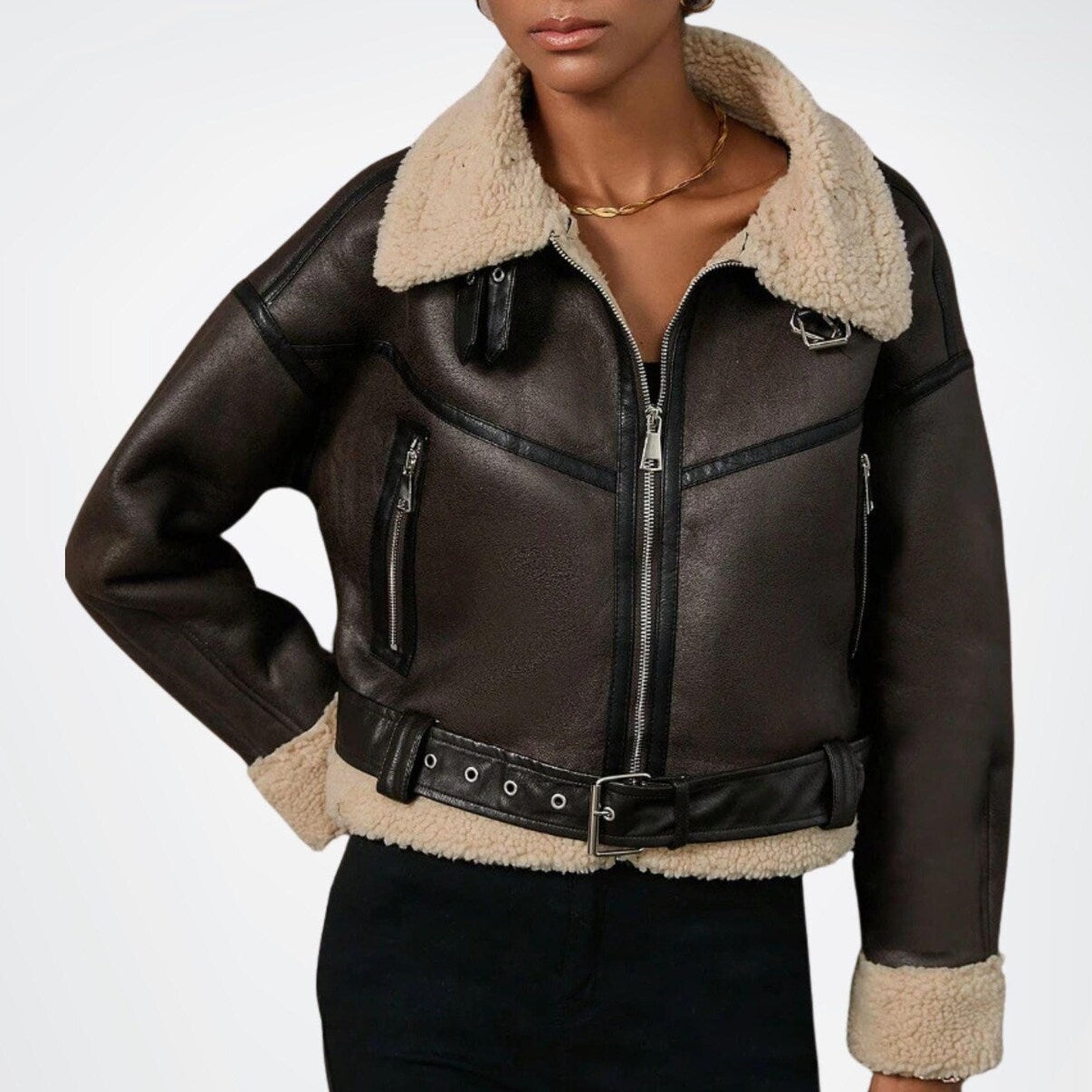 ZMAYR™ Giacca Corta con Pelliccia – Stile Aviatore