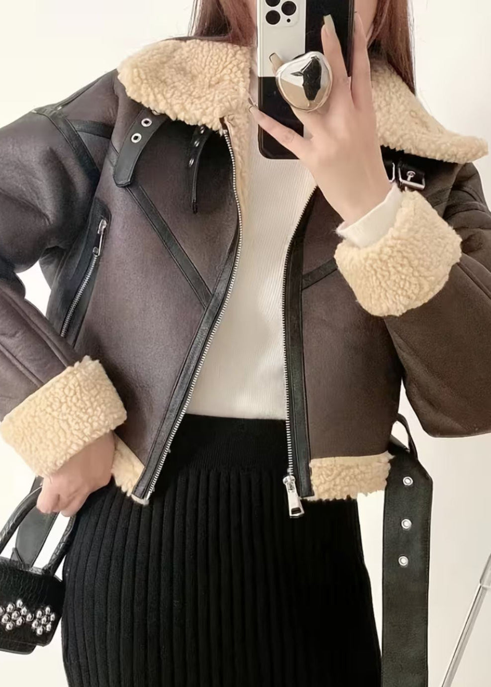 ZMAYR™ Giacca Corta con Pelliccia – Stile Aviatore