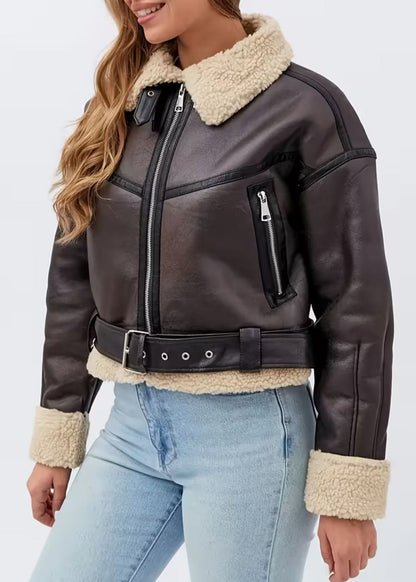 ZMAYR™ Giacca Corta con Pelliccia – Stile Aviatore